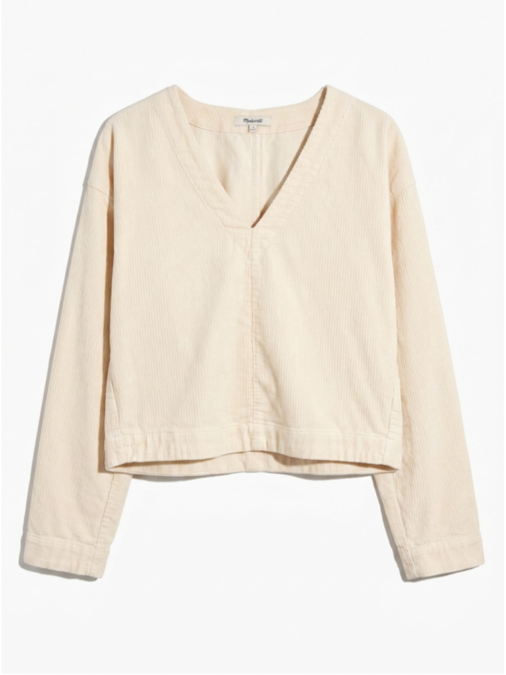 MADEWELL V-neck Corduroy Long Sleeves Sweatshirt Waffle Knit Beige, Sz S